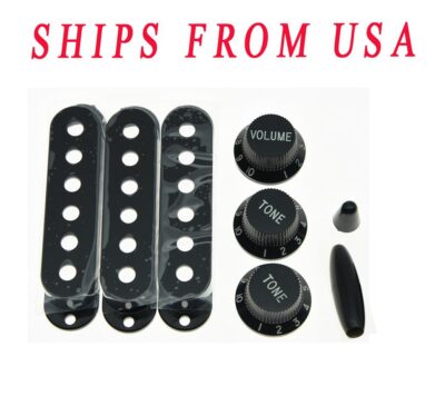 KAISH ST Knobs,Guitar Pickup Covers,and Tip,Black Set for Strat Guitars