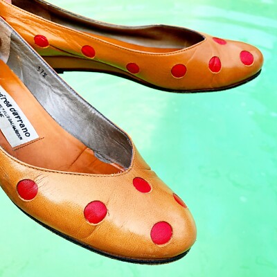  ANDREA CARRANO vintage retro polka dot flats 37 1/2 leather shoes mod italy