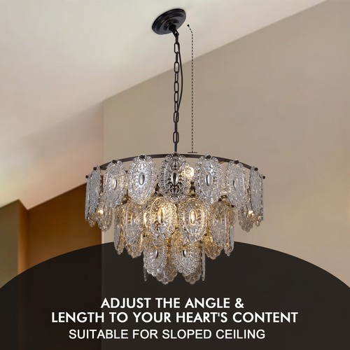 8-Lights Retro Crystal Chandelier 3-Layers Smoke Gray Glass Pendant Ceiling Lamp - Picture 7 of 12
