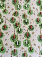 VTG CHRISTMAS WRAPPING PAPER GIFT WRAP NOS CANDLES STARBURST POM POM GOLD RETRO