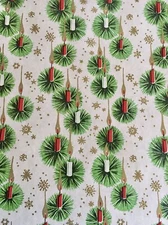 VTG CHRISTMAS WRAPPING PAPER GIFT WRAP NOS CANDLES  STARBURST POM POM GOLD RETRO