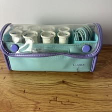 Vtg Clairol Set To Go Travel Hot Rollers Hair Dual Voltage Aqua Purple 1980s