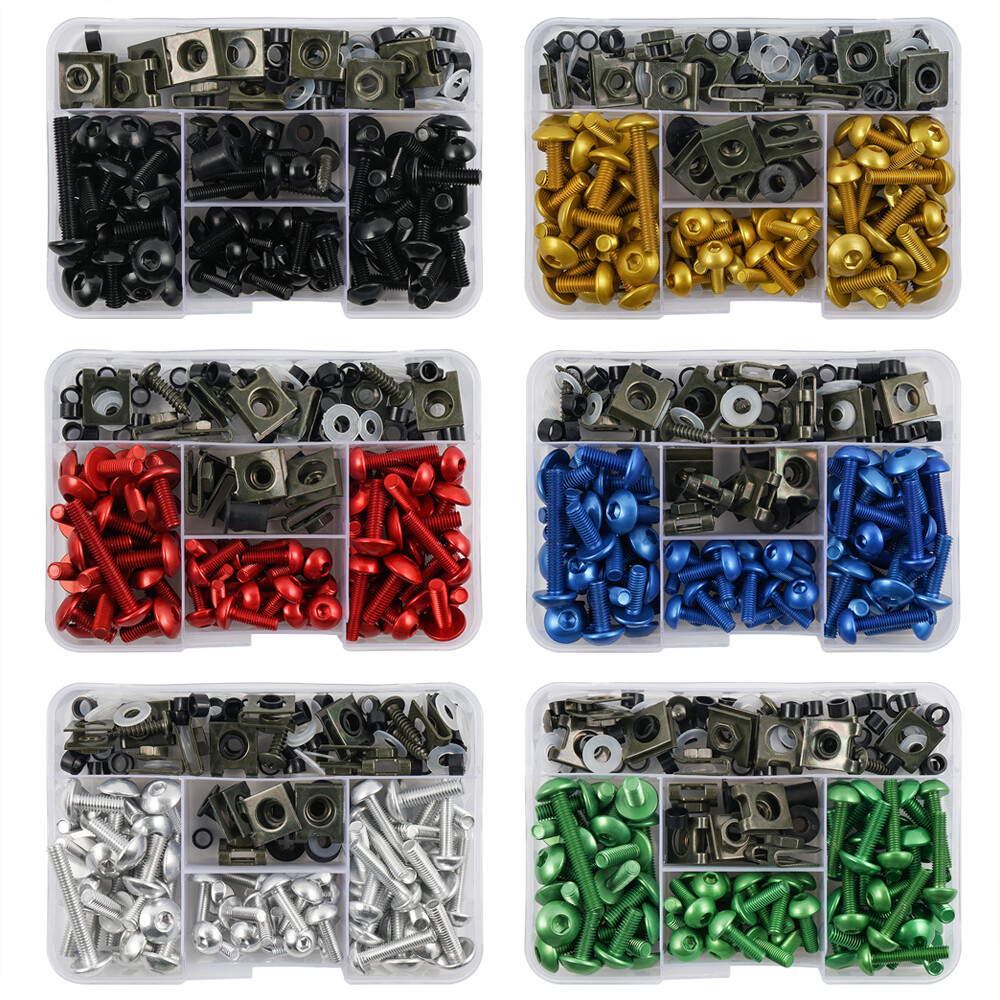 Motorcycle Fairing Bolts Kit - 177PCS Aluminum Screws For Kawasaki Vulcan S 650, ZX10R, KLX250 & Most Sport Bikes