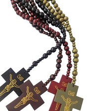 "Juego de 4 piezas x Rosario grande de madera Padre nuestro cruz para decoración de cruz de pared 28"""