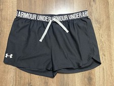 Under Armour Shorts, Youth Girls Size XL, Black White, Drawstring, Logo