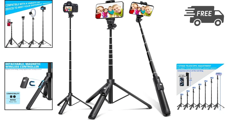 Extendable Selfie Stick Tripod with Remote Smartphone Holder for Travel - Image 2 of 4