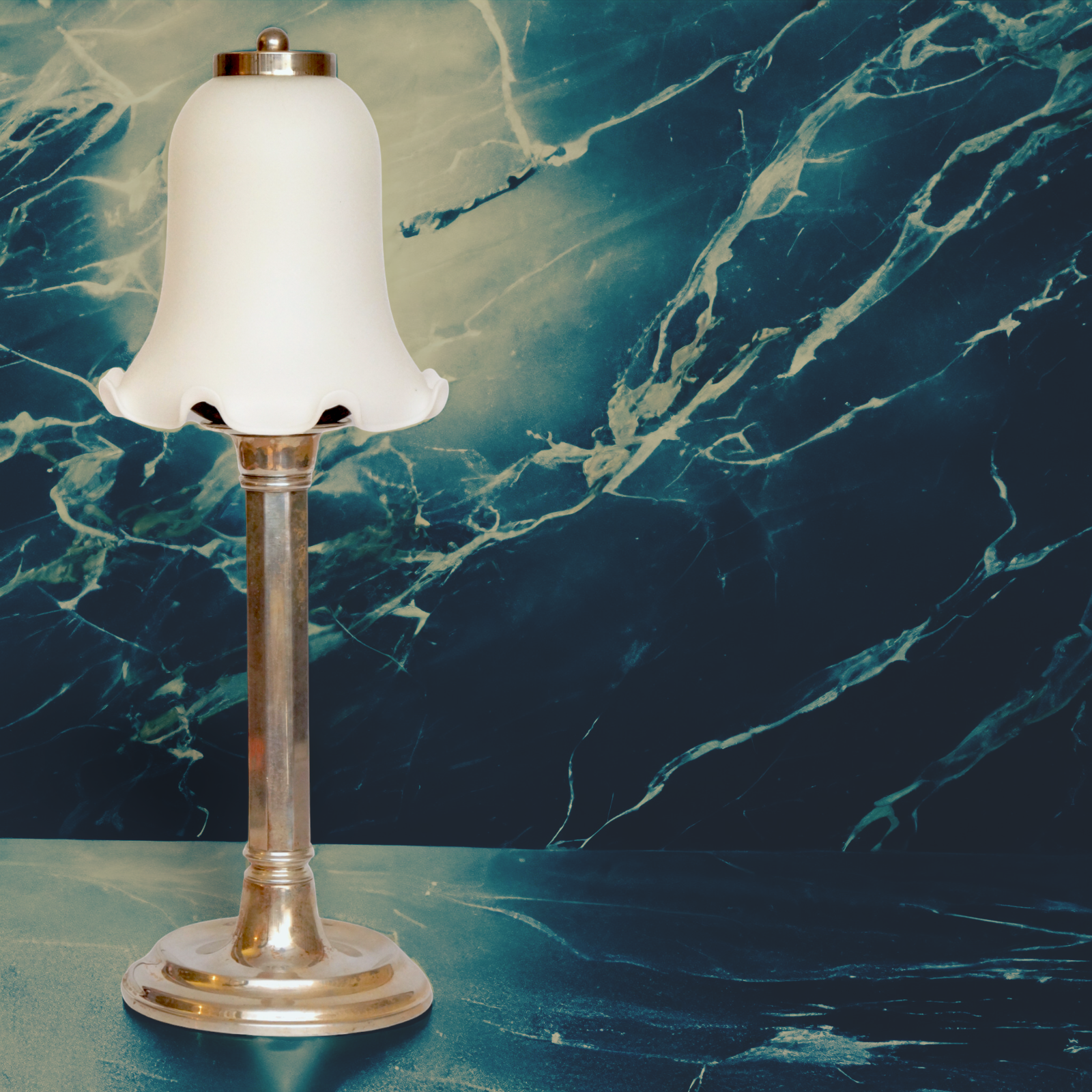 Table Lamp Jugendstil Shabby Chic Silver Plated White-image