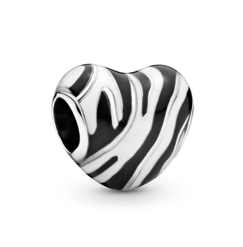 Silber S925 schwarz & weiß Zebra Herz Charm Geschenk Anhänger Armband Halskette