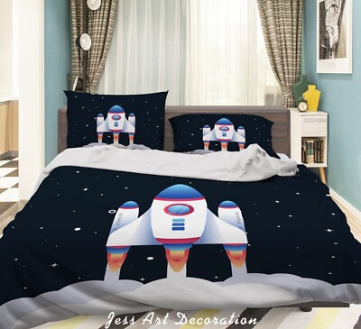3D Rocket Space Illustration Quilt Cover Set Bedding Sets Pillowcases Queen 33
