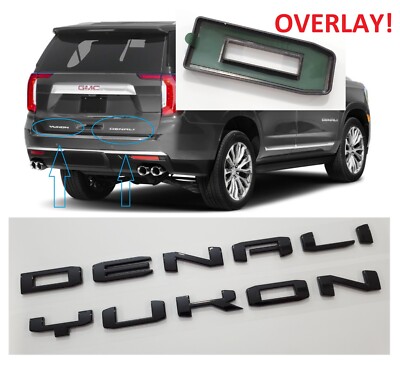 OVERLAY 2PC Gloss Black Rear DENALI Yukon Emblems Letters 2021+ GMC Yukon XL