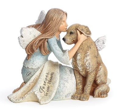Angel with Dog 22177 Heavenly Blessings Karen Hahn Figurine 4.25'' H Stone Resin