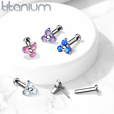 Implant Grade titanium Push In Triangle Opal Set Top Lip Labret Ear Cartilage 