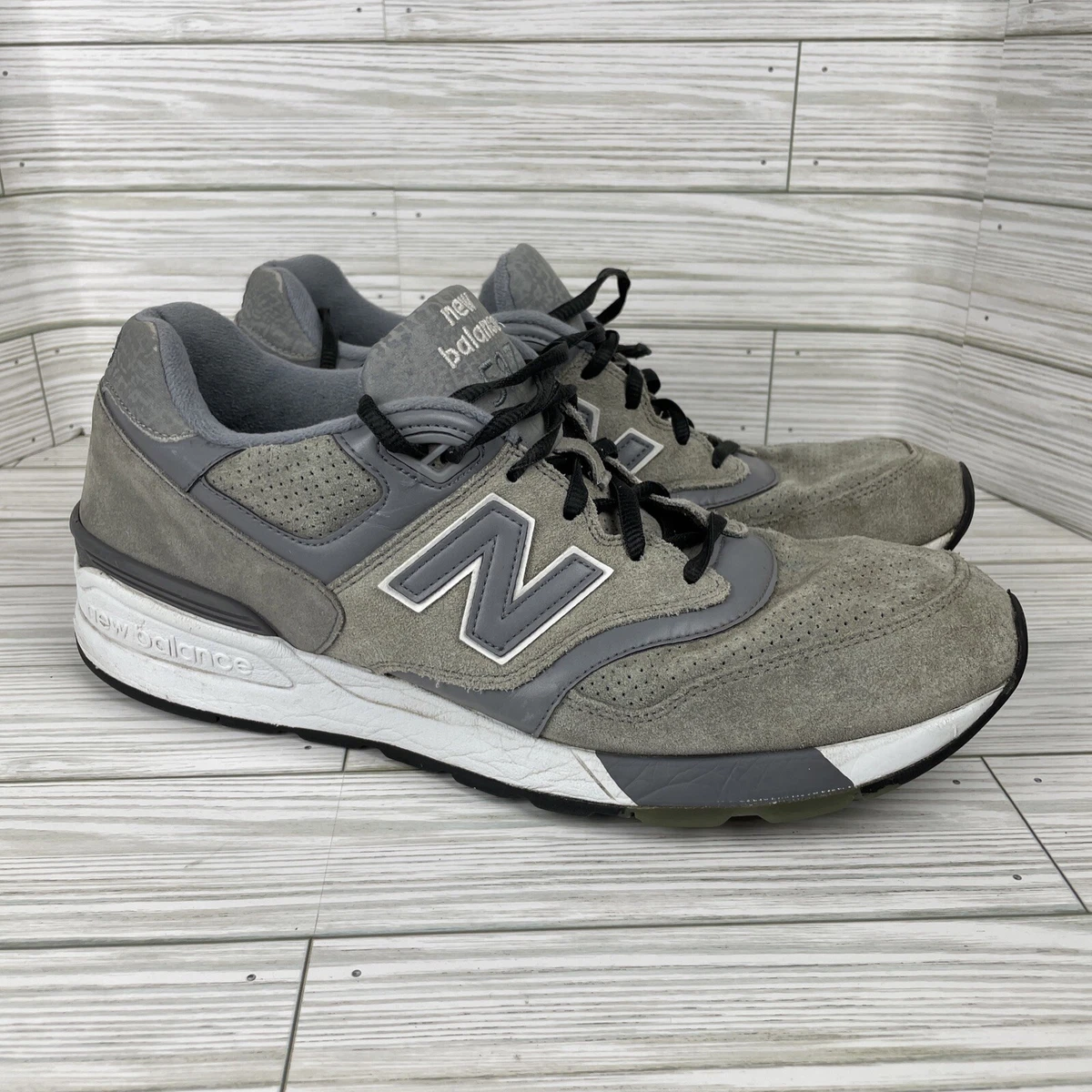 New 597 Gray Brown Leather Suede Athletic Shoes Men's size 13 | eBay