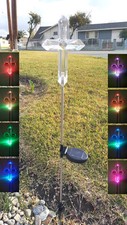Set of 2 Garden Clear Acrylic Cross Solar Yard Stick Color Change LED Light