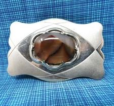 Classic Western Belt Buckle Cowboy Cowgirl Brown Agate Mount Vintage 80s .CPA112