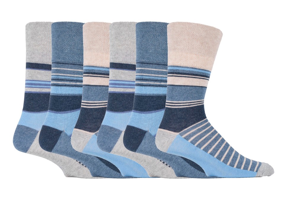 6 Paires De Chaussettes Homme Gentle Grip - Coton Fin, Sans Élastique, Motifs, Taille 6-11