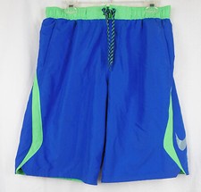 Nike Blue Polyester Board Shorts Swim Trunks with Mesh Liner Elastic Waist M
