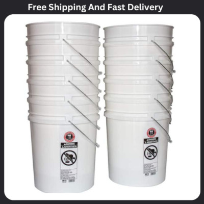 5 Gallon Plastic Bucket Heavy Duty White Paint Pail Storage Buckets 10-Pack New