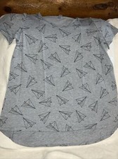 Lularoe Classic T Shirt Top Tunic Gray Paper Planes Airplanes  Large 14/16 12/14