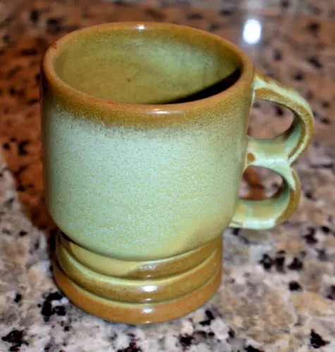 Frankoma Pottery Prairie Green Coffee Mug C11 Double Finger Handle