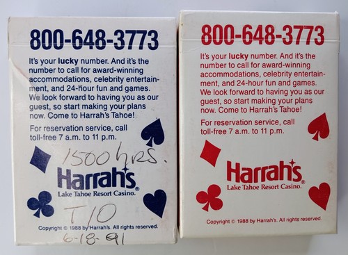 Set of 2 Harrah's Lake Tahoe Resort Casino NV Playing Card Decks Red/Blue Bee - Picture 2 of 4