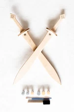 2 Pack - 23.5" Wood Sword - Durable Baltic Birch Hardwood Plywood w/Paint Kits