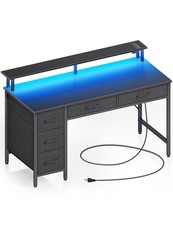 Computer Desk with Power Outlets  LED Lights, 47 inch Office Desk with Keybo...