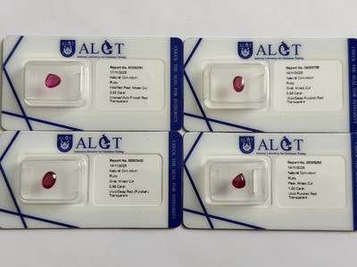 4 Vivid Red Rubies - 3,17 Carat - original ALGT Report and sealed