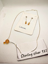 925 Sterling Silver Citrine Necklace & Danger Earring Set 