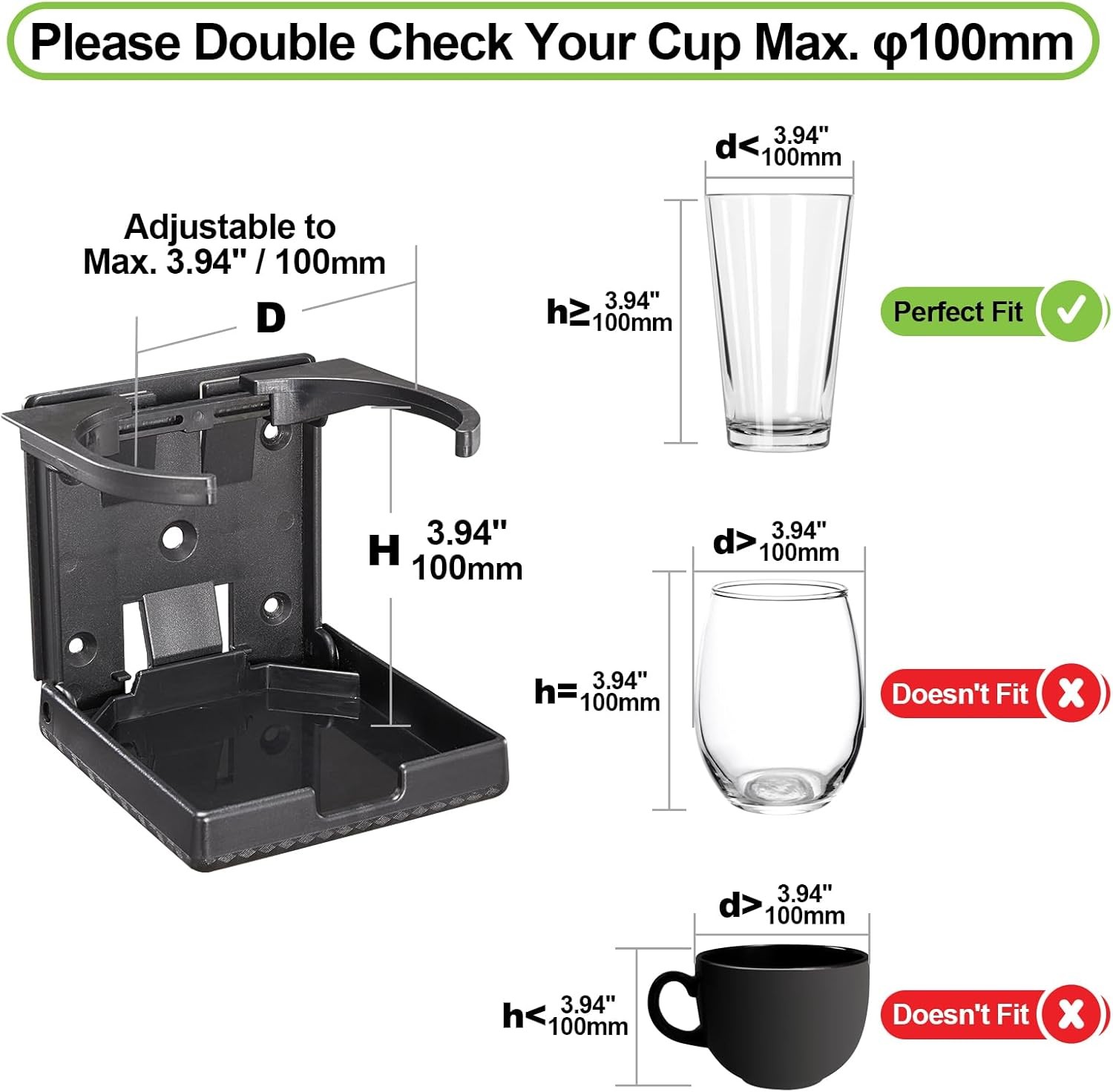 Spurtar 2pcs Car Cup Holder Suitable for Most Size Mugs Water Bottle Drink 2.36-