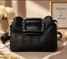 Elegant Black Quilted Leather Handbag with Chain Handle and Shoulder Strap