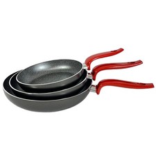 Set di 3 Padelle Antiaderenti Alluminio Rivestimento Effetto Pietra 22-26-30 cm