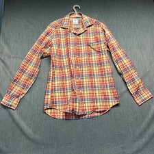 David Donahue Men's Dress Shirt Size M Multicolor Plaid Button Up Check Cotton