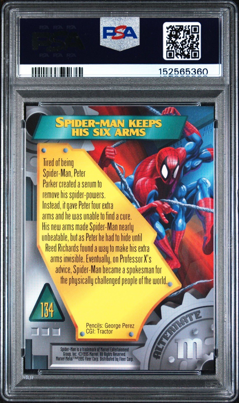 1995 Marvel Metal #134 Spider-Man PSA 10 view 2