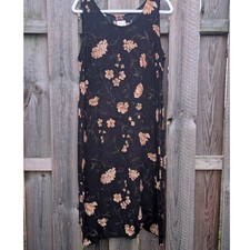 Womens R&K Originals Black Floral Rayon Midi Dress 10 Excellent 90s Sleeveless