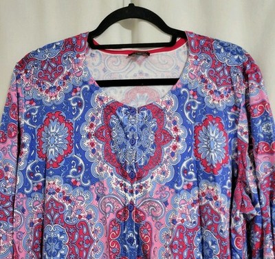 Talbots 3XP Arabesque Cardigan Boho Classic 3/4 Sleeve Colorful Mature Preppy