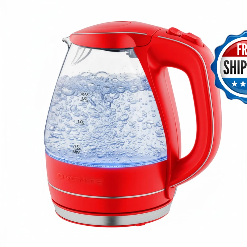 Ovente Electric Kettle 1.5L Borosilicate Glass Countertop Water Heater And