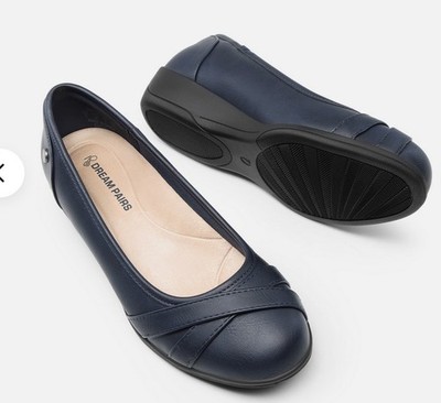 Women Ballet Flats Business Office Work Comfortable Slip On Flat Shoes Navy 8.5