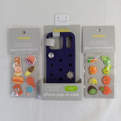 Heyday iPhone 17 Pro Pop-In Case Dark Blue + 2 Packs Food & Veggie Tech Charms