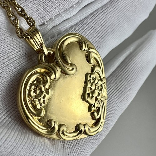 Collana con ciondolo cuore tono oro foglia floreale amore goffrato 28” catena corda intrecciata - Foto 2 di 7