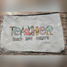 Teacher Themed Canvas Pouch Teach Love Inspire NEW