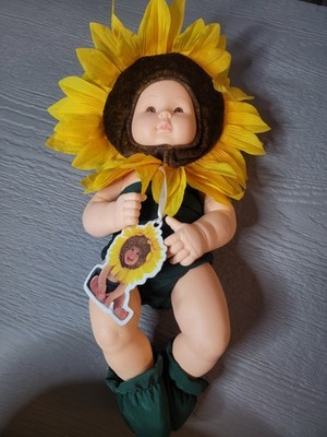 vintage Anne Geddes Sunflower Doll Green Yellow Baby Playful Decor