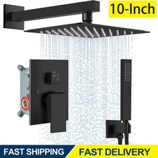 Black Shower Faucet Set 10" Rainfall Shower Head Combo System with Mixer Valve