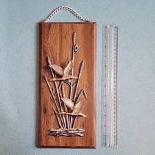 AG7 Wood & Metal Bird Relief Plaque Mid-Century Modern Wall Hanging Wildlife