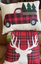 2 New Indoor Outdoor Lumbar & Square Christma...