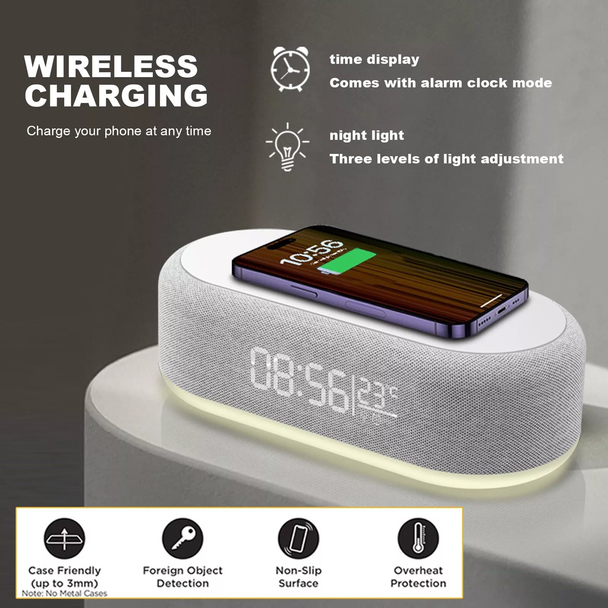 6 in 1 Alarm Clock Wireless Charger Charging Station With Speaker / Thermometer