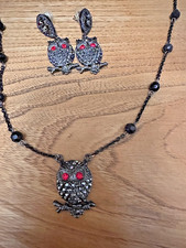 Butler & Wison Owl Necklace with matching Earrings with Ruby Red Eyes