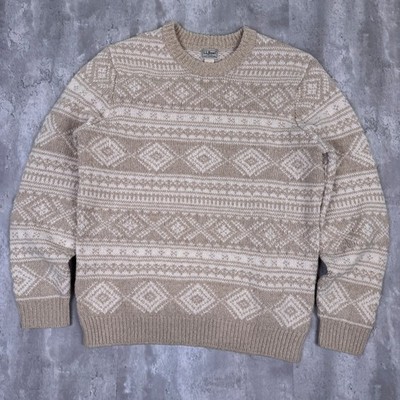 L.L.Bean Classic Ragg Wool Fair Isle Sweater Mens XL Tall Tan Pullover Vintage