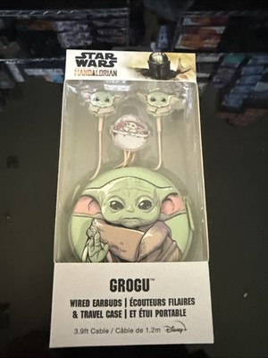 Disney Star Wars The Mandalorian GROGU Yoda Wired EARBUDS & Travel Case