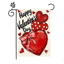 Happy Valentines Day Garden Flag 12x18 Inch Double Sided Outside, Love Hearts...